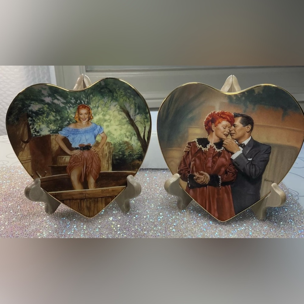 Vtg I Love Lucy Heart Plates Hamilton Collection MINT Condition Limited Ed. 6x6”